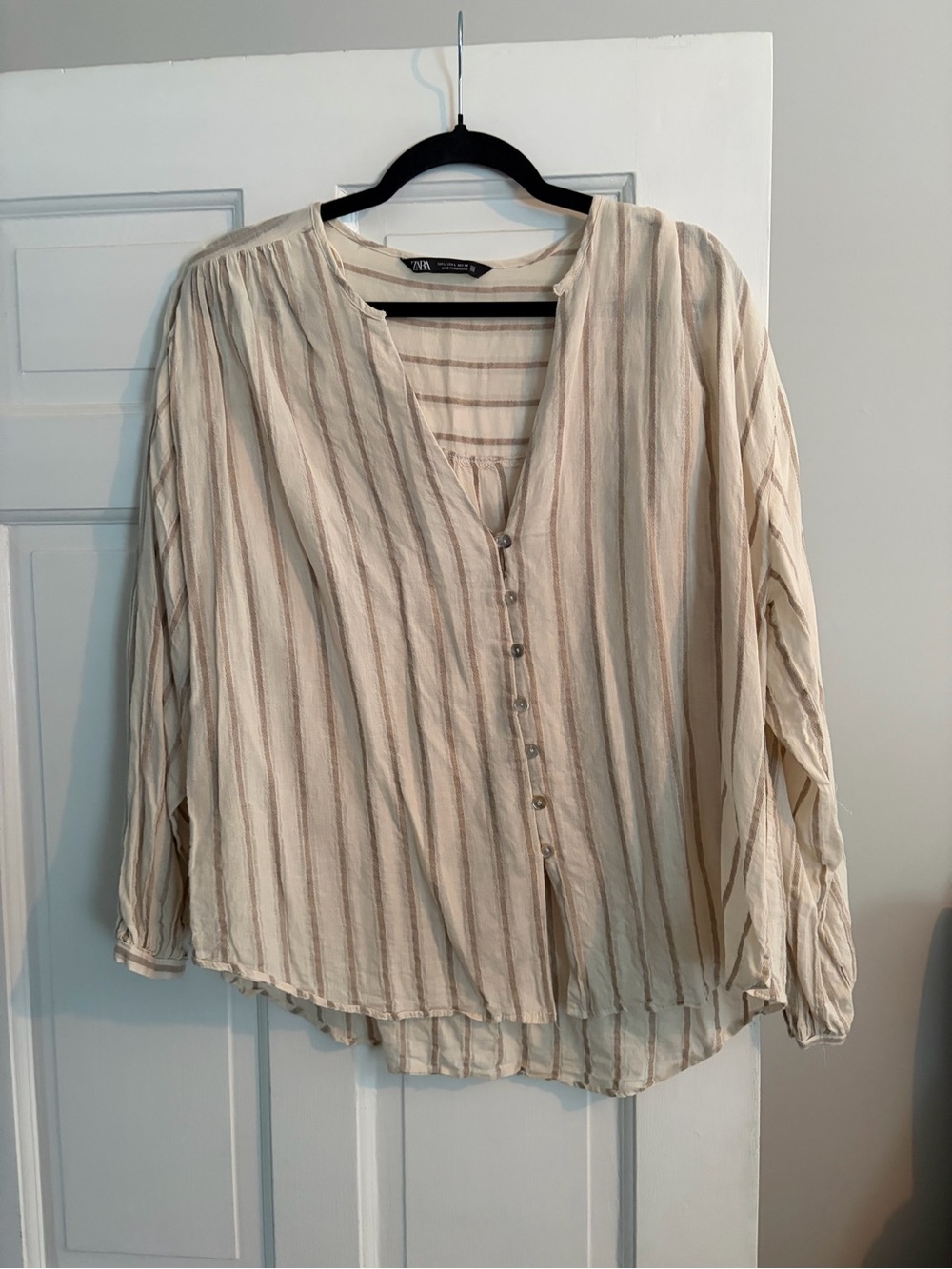 Zara Cream Blouse with Tan Stripes